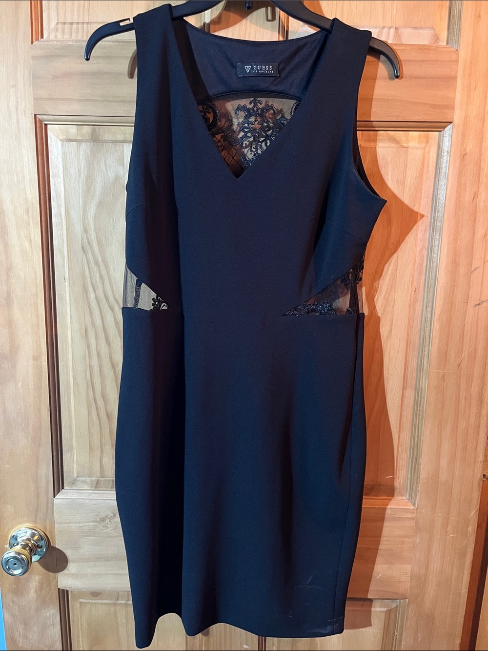 Guess Black Sleeveless V-Neck Lace-Panel Mini Dress